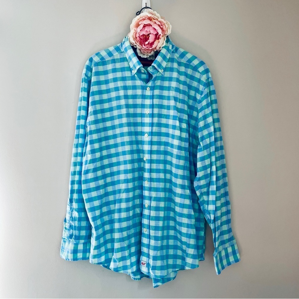 Vineyard Vines Slim Fit Murray Shirt Blue Green Plaid Men’s XL Cotton
